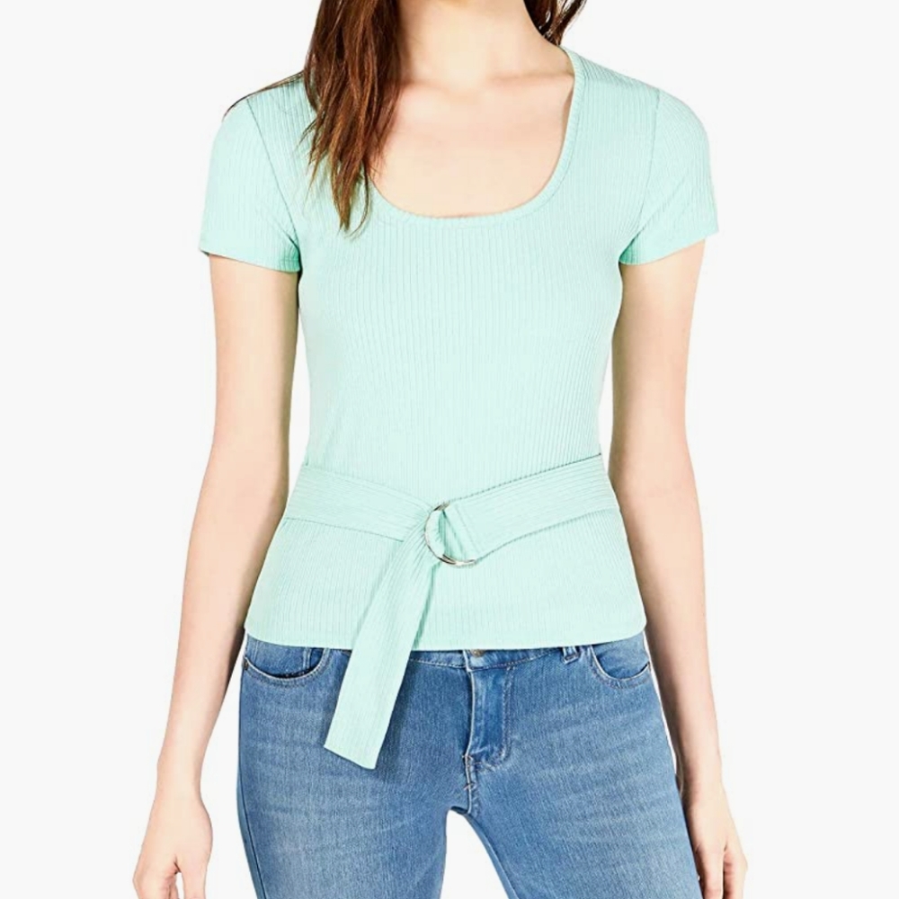 Bar lll short sleeve ribbed t-shirt w/ belt
